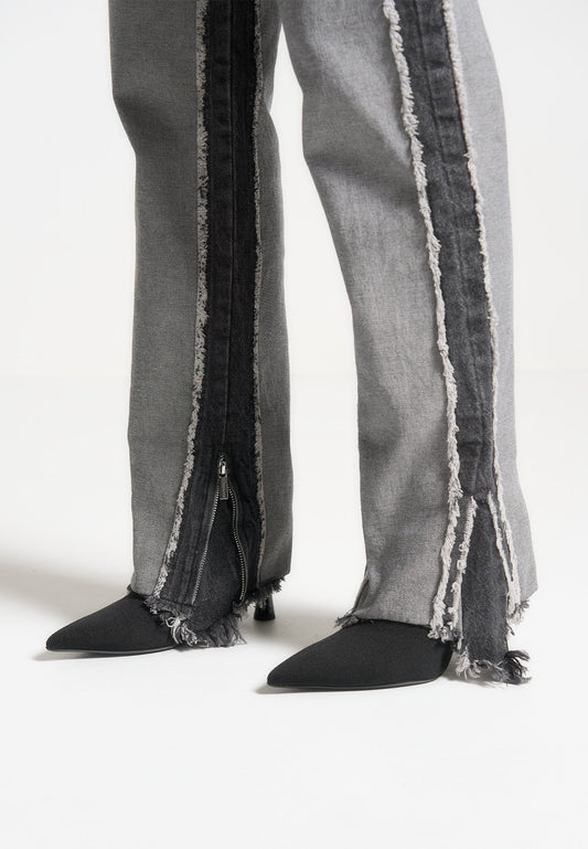 Distressed Mom Jeans - Washed Black