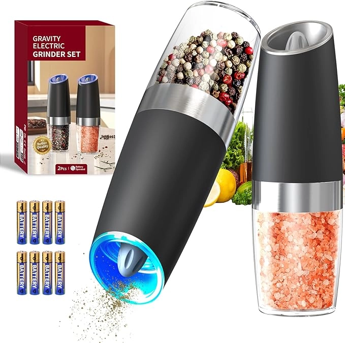 Gravity Electric Salt & Pepper Grinder Set with LED (2 Pack)