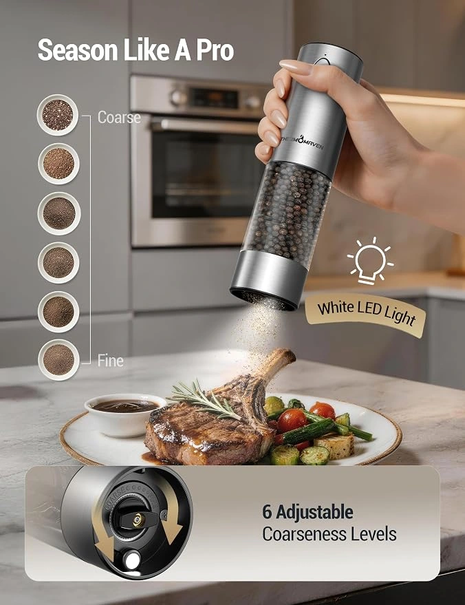 Rechargeable Electric Salt & Pepper Grinder Set (110ml, 2-Pack) - Image 3