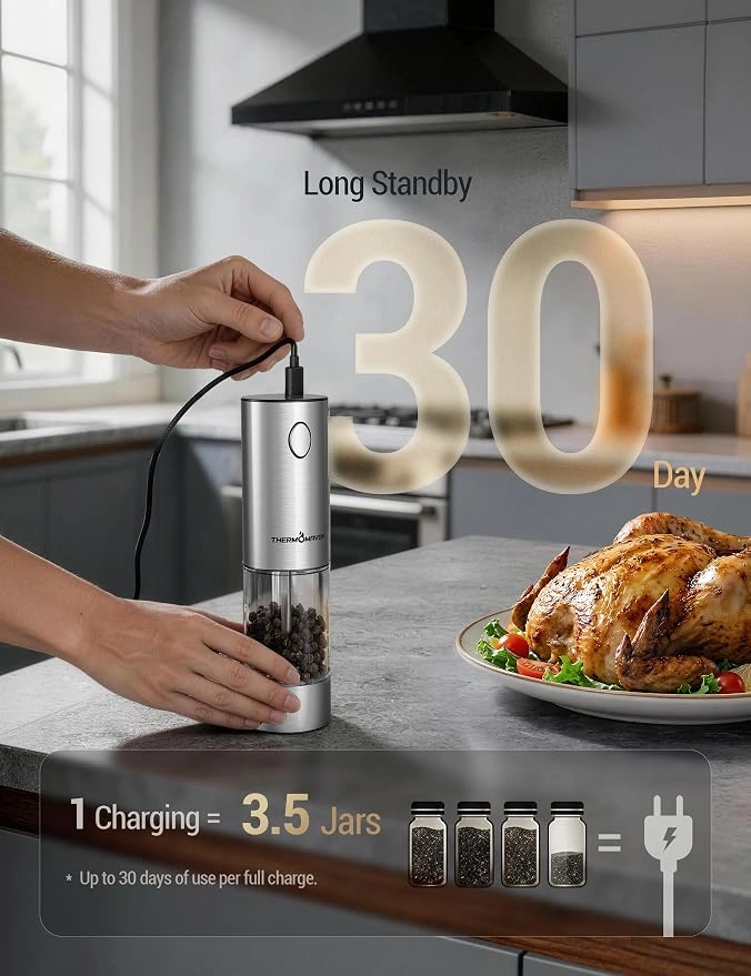 Rechargeable Electric Salt & Pepper Grinder Set (110ml, 2-Pack) - Image 4