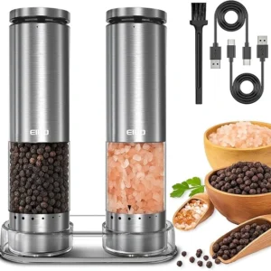 Rechargeable Electric Salt & Pepper Grinder Set with Charging Base